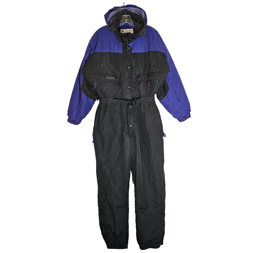 Vtg Columbia Snow Suit Womens Large Purple Black Radial Sleeve Ski Snowboard 90s